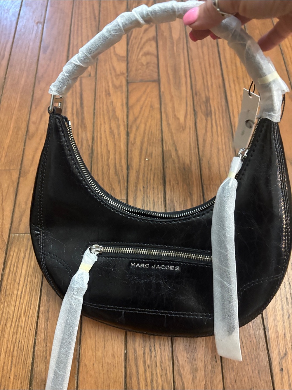 Marc Jacobs Black Crescent Leather Shoulder Bag with Front Zip S